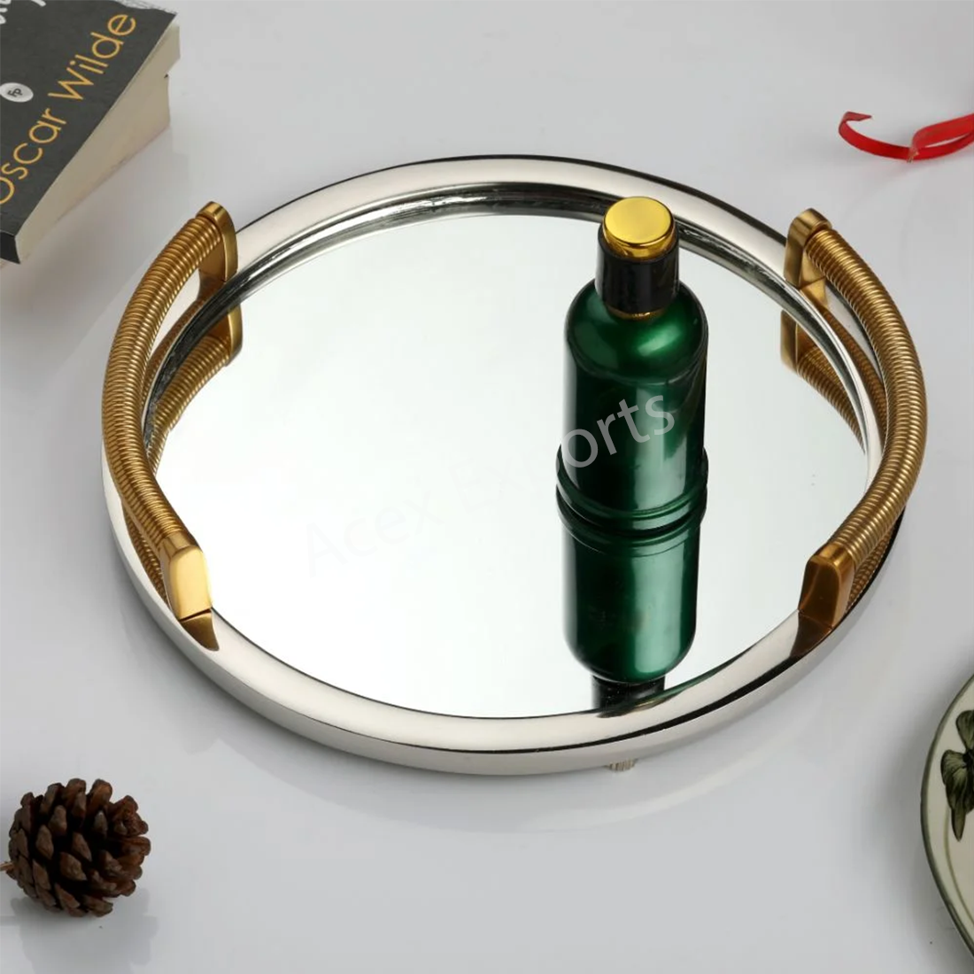 Allie Mirror Tray Gold Silver Medium Size