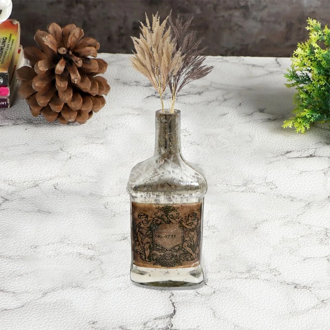 Antique Silver Coated Glass Square Vase