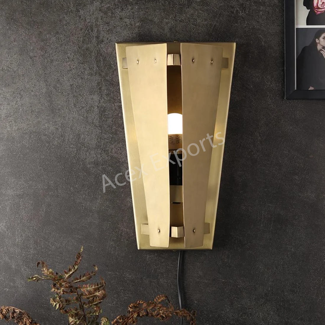“Tri-Angular Antique Brass Wall Lamp”