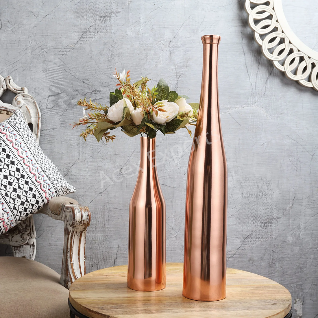 Champagne Bottle Vase Rose Gold Set