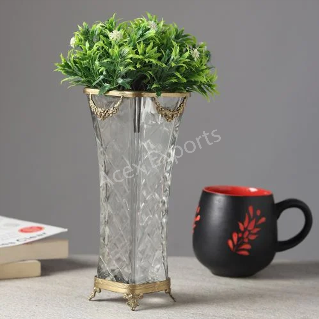 Diamond Blossom Vase with Brass Rings