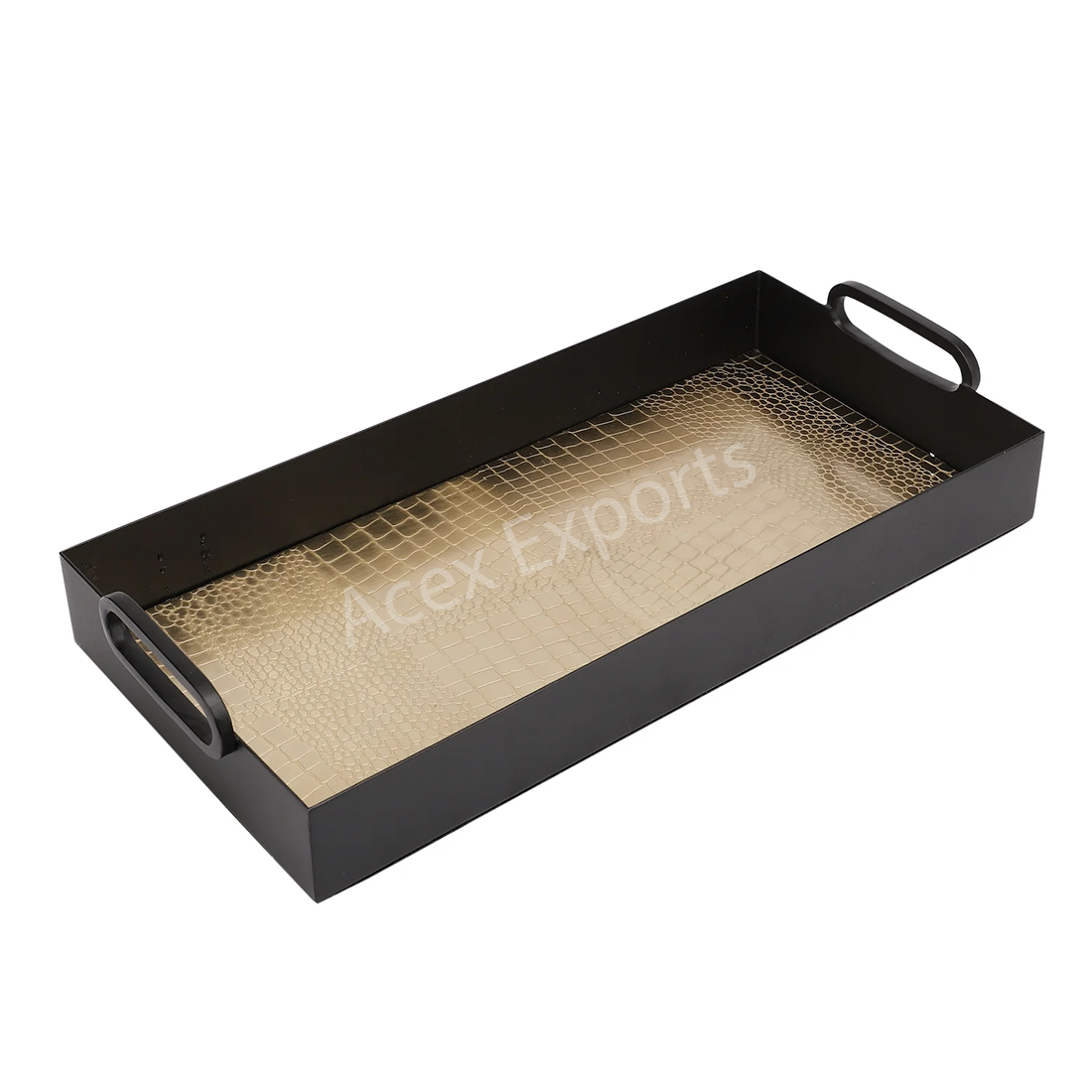 Hartley Gold Black Croc Tray with Handles - Image 2