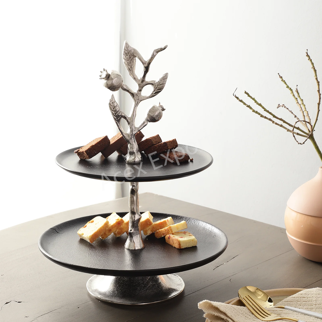 Pomegranate Two Layer Cake Stand - Silver