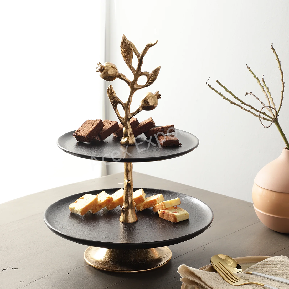 Pomegranate Two Layer Cake Stand - Gold