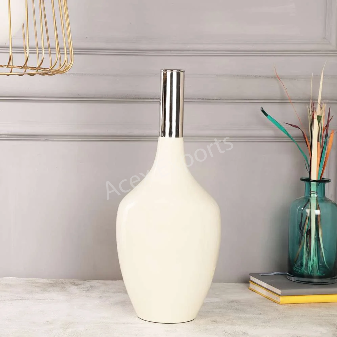 Slender Deidra Fawn White Brass Vase - Image 2