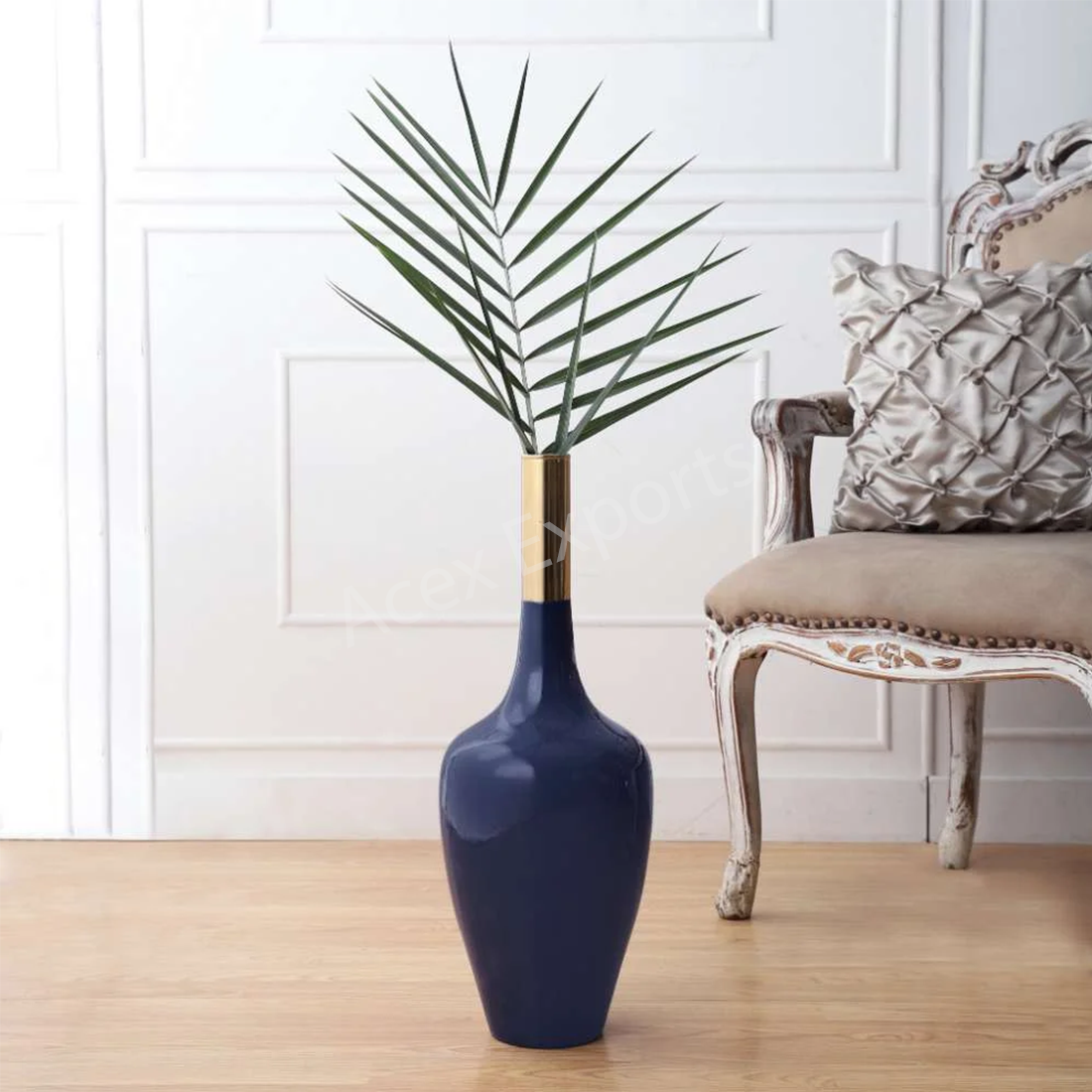 Slender Deidra Teal Blue Brass Vase