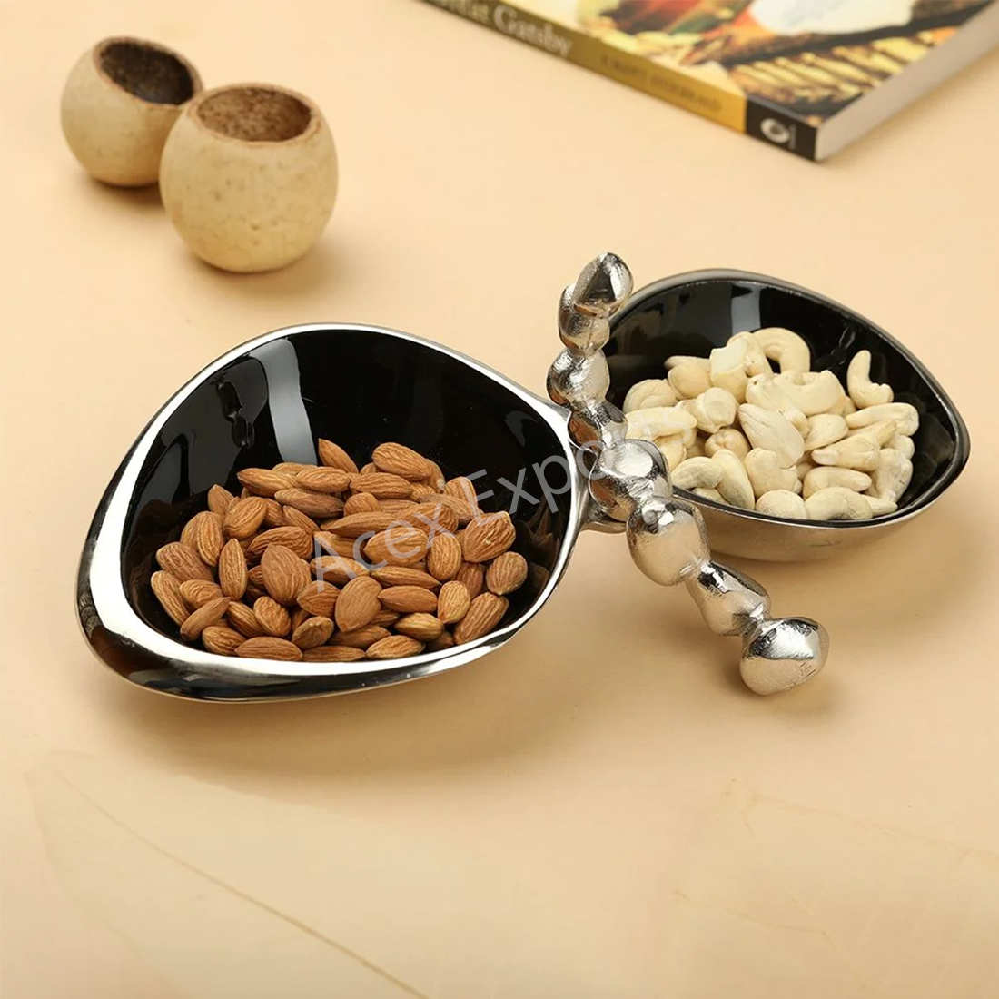 Stones Servingware Jet Black enamel – Double Bowl Platter