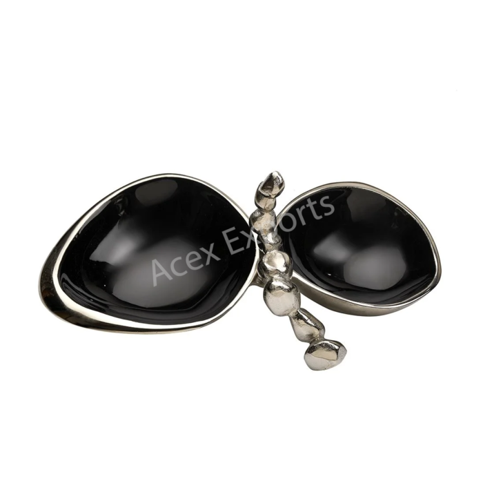 Stones Servingware Jet Black enamel – Double Bowl Platter - Image 2