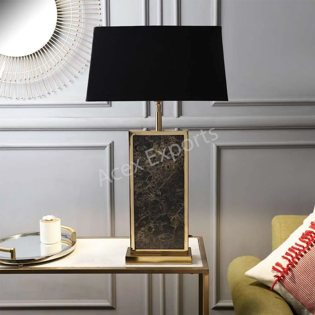 The Mica Stone Gold and Black Lamp