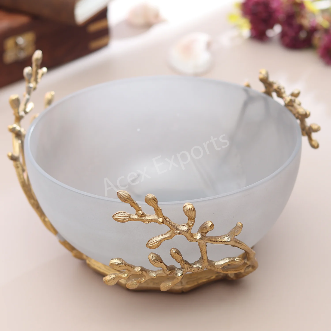 Vincent Glass Bowl in Grey & Gold