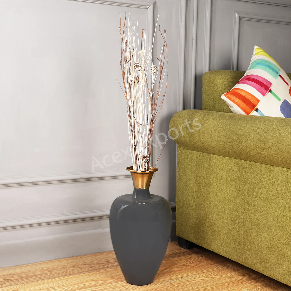 “Urn Deidra” dim grey Brass Vase