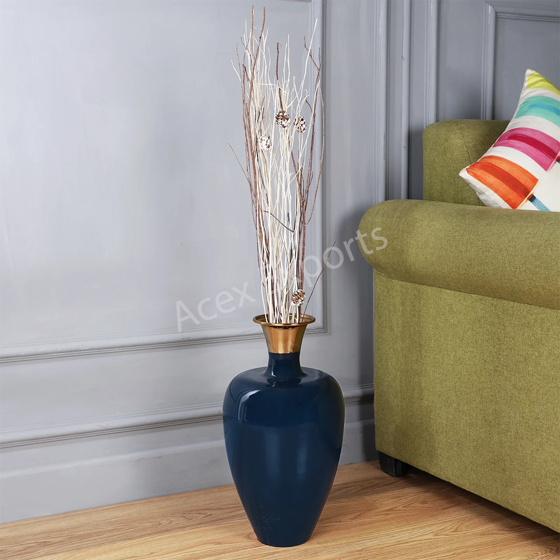 “Urn Deidra” Teal Blue Brass Vase